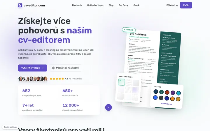CV Editor homepage (cv-editor.com)